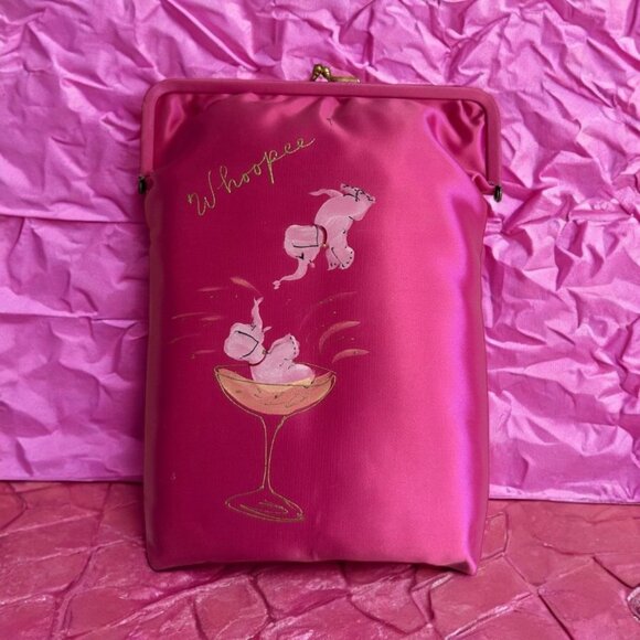VINTAGE Pink Elephants Champagne Handpainted Satin Kisslock Liquor Purse Handbag - Picture 1 of 8